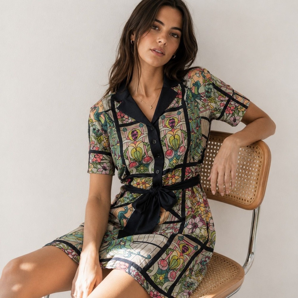 BlackMilk Glass Garden Shirt Dress Size 10 **missing belt
